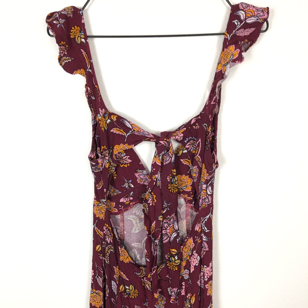 Lulu’s Burgundy Floral Print Maxi Dress Tie Back S - Picture 8 of 11